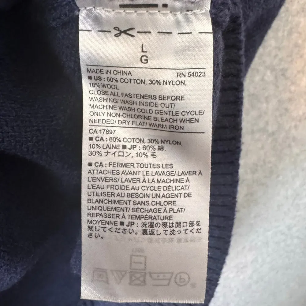 Banana Republic Mock Neck Sweater Mens Size Large Navy Blue Wool Cotton Blend
